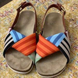 Tory Burch Corey striped platform sandal, size 7
